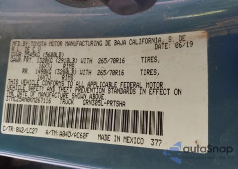 2019 Toyota Tacoma Trd Off Road from USA, damaged, VIN 3TMCZ5AN0KM267116